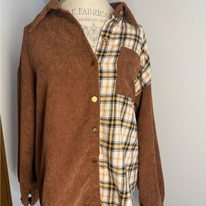 SHEIN Brown and Plaid Button-Up Shirt